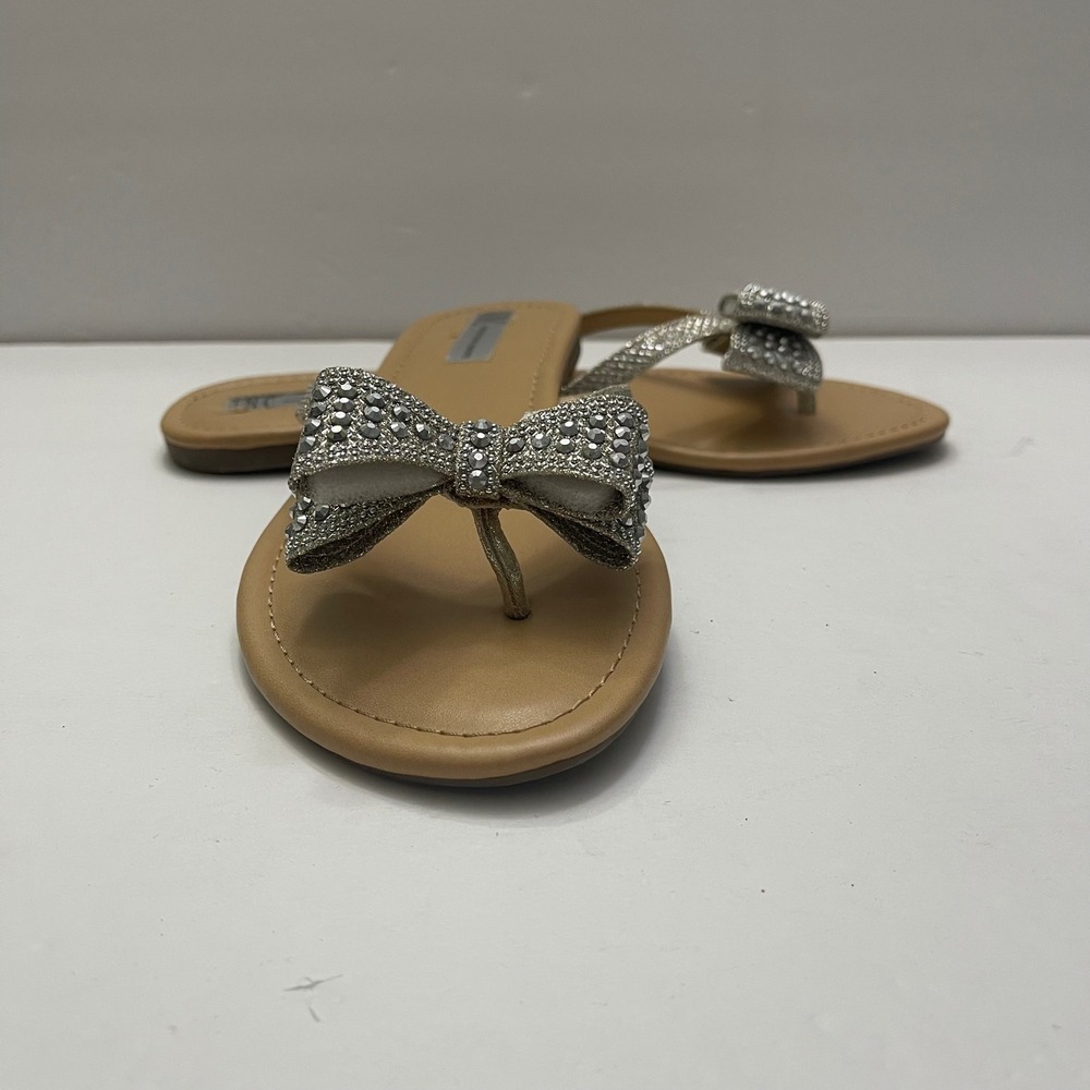 INC International Concepts Malissa Rhinestone Bow Thong Sandals Silver 8M